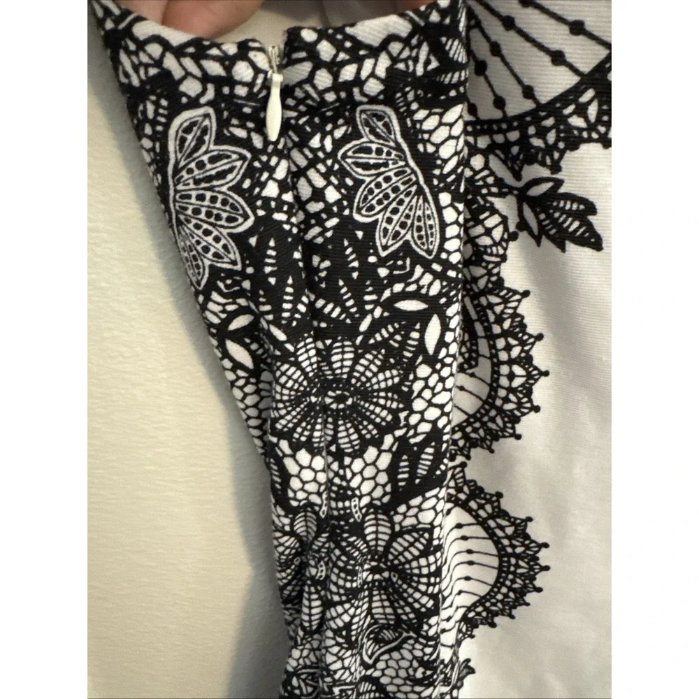 Maggy London Black and White Lace-Print Cap Sleeve Sheath Dress - Picture 7 of 11